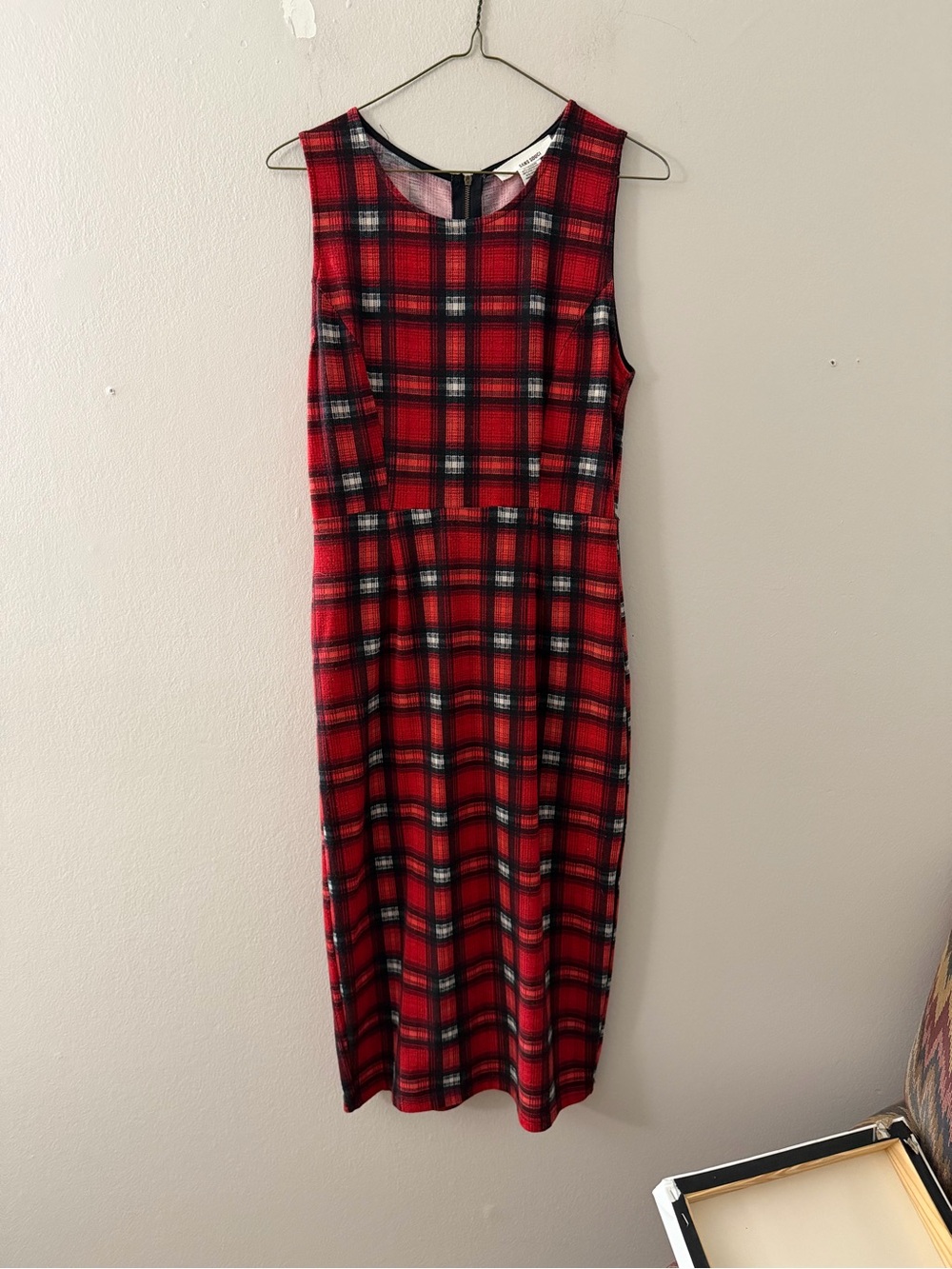 Sans Souci Red and Black Plaid Sleeveless Midi Dress